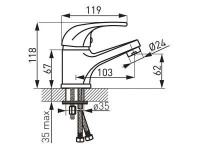 Ferro mosdócsaptelep álló M24x1 BVA2