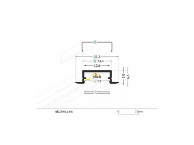 LED profil Topmet BEGTIN12  - süllyeszthető eloxált alumínium 2m/szál